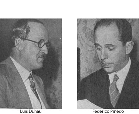 A la izq. el ingeniero Luis Duhau, ministro de Agricultura y a la der.  el ministro de Hacienda, doctor Federico Pinedo